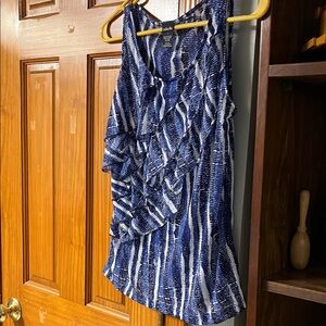 Rafaella Blue and White Ruffle sleeveless top